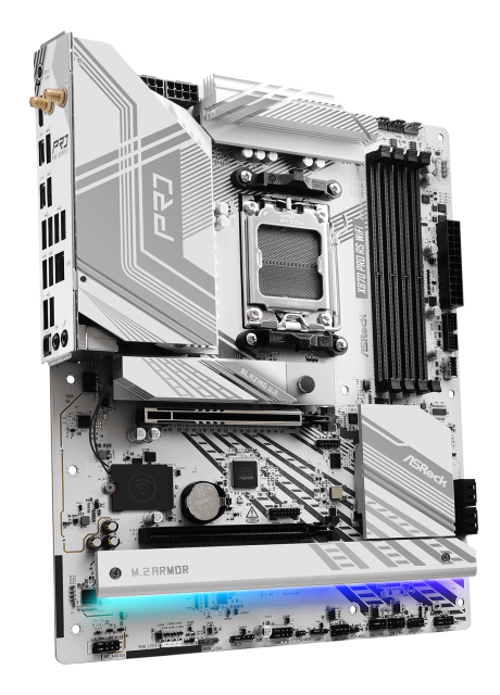 Дънна платка ASROCK X870 PRO RS WIFI 7, AM5, 4xDDR5, PCIe 5.0, 3xM.2, 4xSATA, Type-C, HDMI, ATX