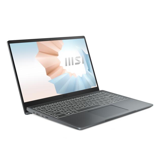 Лаптоп MSI Modern 14 B11MO, i3-1115G4 (up to 4.1 Ghz, 6MB), 14" FHD 1920x1080, IPS-Level, AG, Iris Xe GPU, 8GB DDR4 3200 (1x8, 2 slots, up to 64GB), 512GB PCIe GEN3x4 SSD, Windows 10 Home, backlight KB White, HD Webcam, Wi-Fi 6, MIL-810G, 2Y, Carbon 