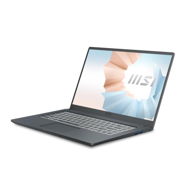 Лаптоп MSI Modern 15 A11MU, 15.6" 1920x1080, IPS-Level FHD AG, i7-1195G7 (4C/8T, 2.9GHz, up to 5 Ghz, 12MB), Intel Iris Xe Graphics, 8GB DDR4 3200 (2 slots, Max 64GB), 512GB PCIe SSD, 802.11ax, BT5.1, 3 Cell, Backlight KBD White, NO OS, 1.6 kg, Carbo