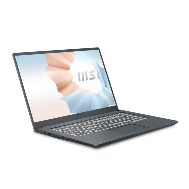 Лаптоп MSI Modern 15 A11MU, 15.6" 1920x1080, IPS-Level FHD AG, i7-1195G7 (4C/8T, 2.9GHz, up to 5 Ghz, 12MB), Intel Iris Xe Graphics, 8GB DDR4 3200 (2 slots, Max 64GB), 512GB PCIe SSD, 802.11ax, BT5.1, 3 Cell, Backlight KBD White, NO OS, 1.6 kg, Carbo