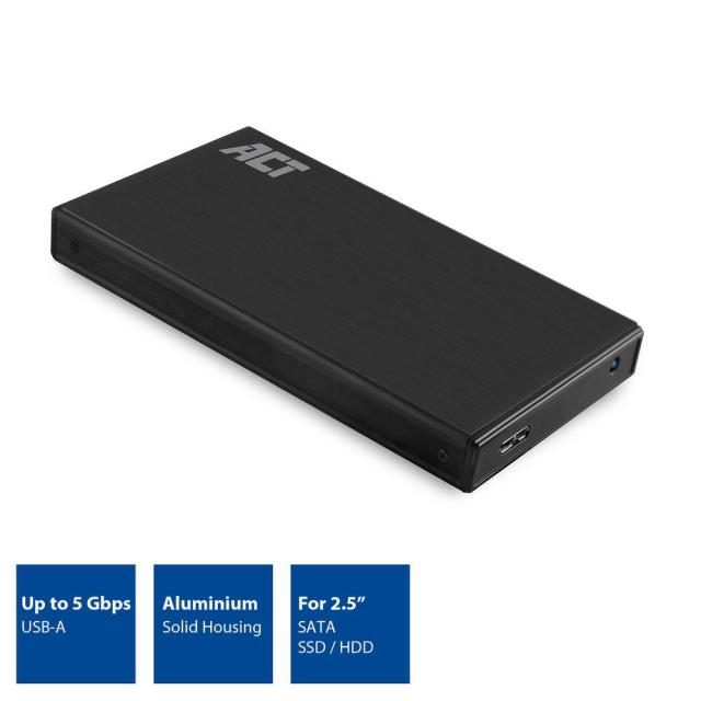 Кутия ACT AC1200, SATA, 2.5", USB-C 3.2 Gen1, Черен