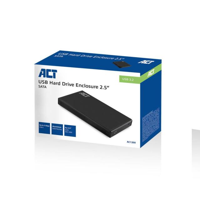 Кутия ACT AC1200, SATA, 2.5", USB-C 3.2 Gen1, Черен