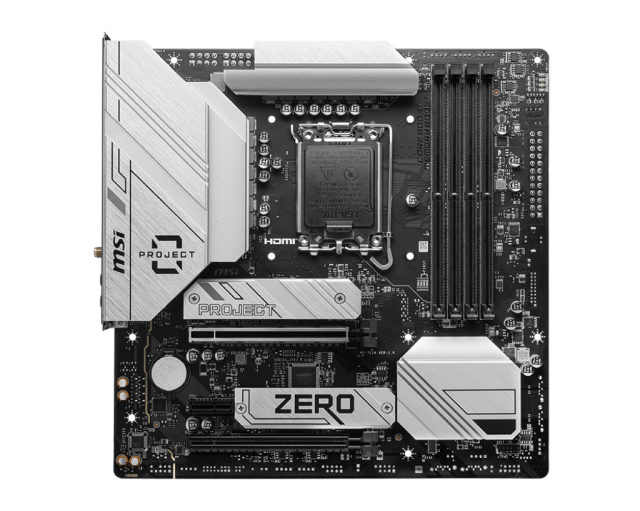 Дънна платка MSI B760M PROJECT ZERO, LGA1700, 4xDDR5, 2 x M.2 Gen4 x4, 4 x SATA 6Gbps, Wi-Fi 6E, Bluetooth 5.3, HDMI, DP, mATX