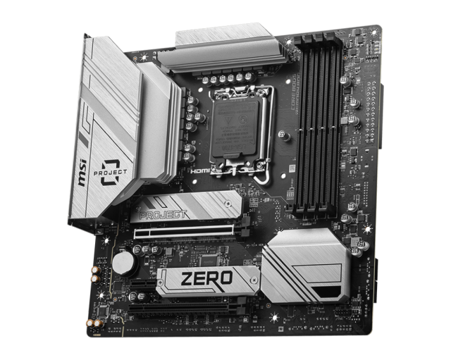 Дънна платка MSI B760M PROJECT ZERO, LGA1700, 4xDDR5, 2 x M.2 Gen4 x4, 4 x SATA 6Gbps, Wi-Fi 6E, Bluetooth 5.3, HDMI, DP, mATX