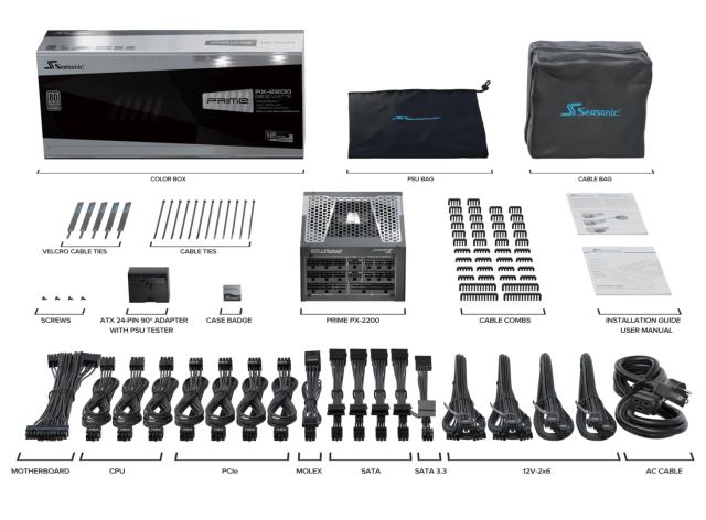 Захранване Seasonic PRIME PX-2200W Platinum, 80 PLUS PLATINUM, 135mm FDB Fan, Active PFC, ATX 3.1, Fully Modular