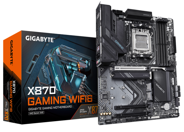 Дънна платка GIGABYTE X870 GAMING WIFI6, AM5, 4 x DDR5, 3 x M.2, 4 x SATA 6Gb/s, Wi-Fi, Bluetooth, HDMI, ATX