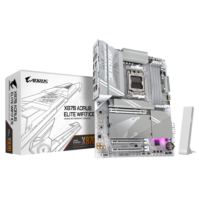 Дънна платка GIGABYTE  X870 AORUS ELITE WIFI7 ICE , AM5, 4 x DDR5, 4 x M.2, 4 x SATA 6Gb/s, Wi-Fi, Bluetooth, HDMI, ATX