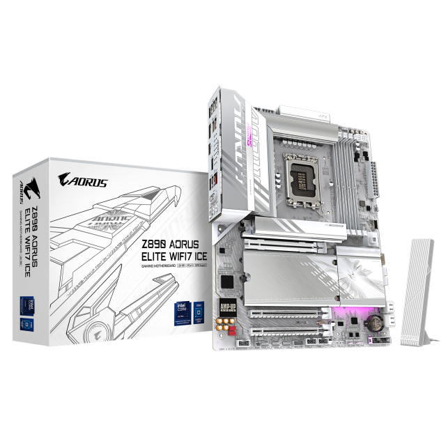 Дънна платка GIGABYTE Z890 AORUS ELITE WIFI 7 ICE, LGA1851, 4 x DDR5, 4 x M.2, 4 x SATA 6Gb/s, Wi-Fi, Bluetooth, DP, ATX