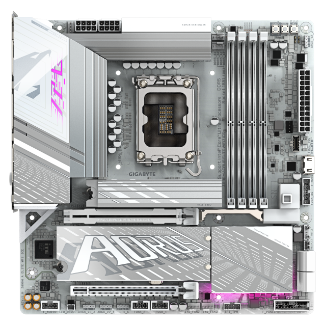 Дънна платка GIGABYTE Z890M AORUS ELITE WIFI 7 ICE, LGA 1851, 4 x DDR5, 3 x M.2, 4 x SATA 6Gb/s, Wi-Fi 7, Bluetooth, HDMI, DP, ATX