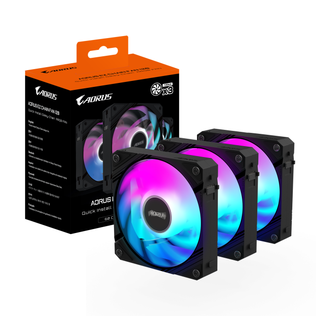 Комплект вентилатори GIGABYTE AORUS EZ CHAIN Black  3-Pack 3 x 120 mm ARGB, 2000 RPM, 4 Pin PWM