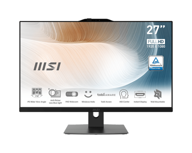 Kомпютър MSI MODERN AM272P All-In-One, Intel Core i5-1235U 10C (1.3/4.4GHz, 12M Cache), 27" (68.58cm) Full HD IPS Display, (HDMI), 8GB DDR4, 512GB SSD, 2x USB 3.2 Gen 2 Type-C, Windows 11 Pro