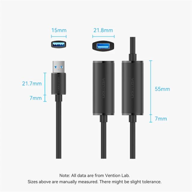 Кабел Vention USB 3.0 AM / AF Active Extension Cable Black, 5m.