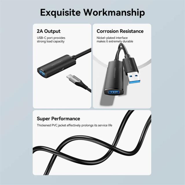 Кабел Vention USB 3.0 AM / AF Active Extension Cable Black, 5m.