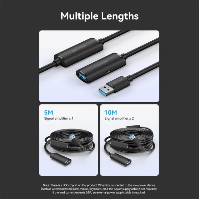 Кабел Vention USB 3.0 AM / AF Active Extension Cable Black, 5m.