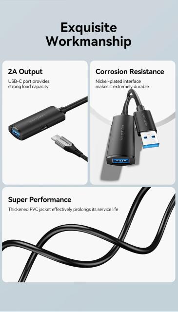 Кабел Vention USB 3.0 AM / AF Active Extension Cable Black, 5m.