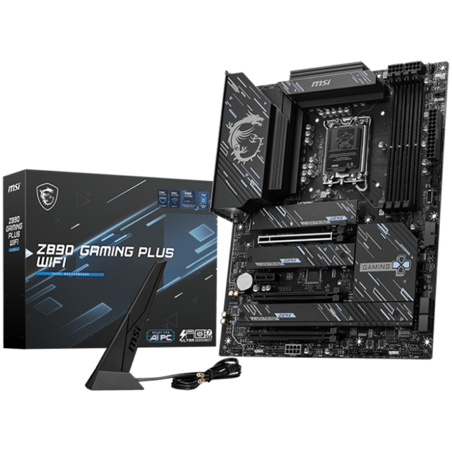 Дънна платка MSI Z890 GAMING PLUS WIFI, LGA1851, 4 x DDR5, 4 x M.2, 4 x SATA 6Gb/s, Wi-Fi 7, Bluetooth 5.4V, HDMI, DP, ATX