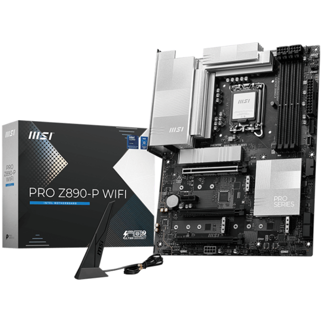 Дънна платка MSI PRO Z890-P WIFI, Z890, LGA1851, DDR5, PCI-E 5.0, 1 x M.2 Socket (NVMe PCIe 5.0) / 3 x M.2 Socket (NVMe PCIe 4.0), 4x SATA 6Gb/s, 4x M.2, 1x Thunderbolt 4 40Gbps (Type-C), 5G LAN, Wi-Fi 7, Bluetooth 5.4, HDMI, DP, ATX