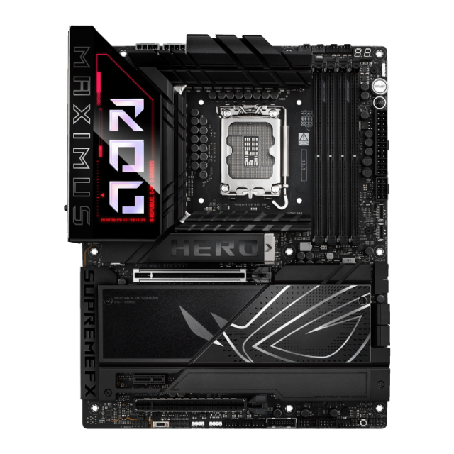 Дънна платка ASUS ROG MAXIMUS Z890 HERO, LGA1851, 4 x DDR5, 6 x M.2 NVMe, 4 x SATA 6Gb/s, 1 x SlimSAS, Wi-Fi 7, Bluetooth v5.4, 2 x LAN, HDMI, ATX