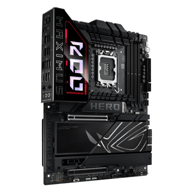 Дънна платка ASUS ROG MAXIMUS Z890 HERO, LGA1851, 4 x DDR5, 6 x M.2 NVMe, 4 x SATA 6Gb/s, 1 x SlimSAS, Wi-Fi 7, Bluetooth v5.4, 2 x LAN, HDMI, ATX