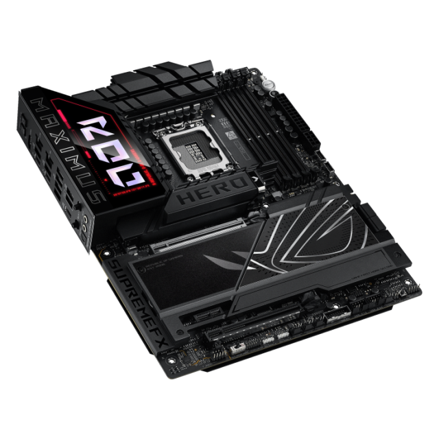 Дънна платка ASUS ROG MAXIMUS Z890 HERO, LGA1851, 4 x DDR5, 6 x M.2 NVMe, 4 x SATA 6Gb/s, 1 x SlimSAS, Wi-Fi 7, Bluetooth v5.4, 2 x LAN, HDMI, ATX