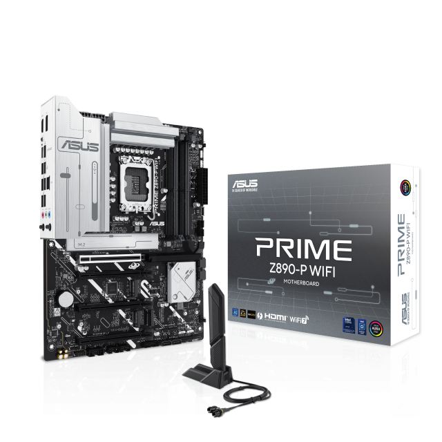 Дънна платка ASUS PRIME Z890-P WIFI, LGA1851, 4 x DDR5, 4 x M.2 NVMe, 4 x SATA 6Gb/s, Wi-Fi 7, Bluetooth v5.4, HDMI, DP, ATX