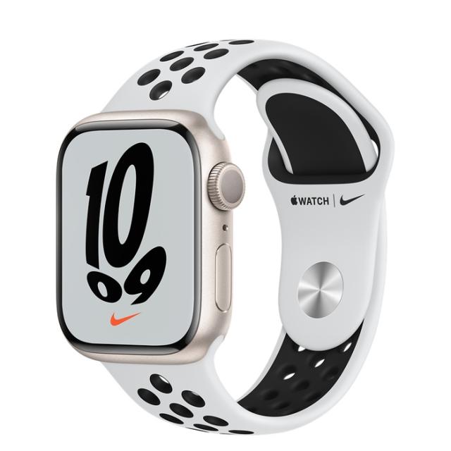 Часовник Apple Watch Nike Series 7 GPS, 41mm Starlight Aluminium Case with Pure Platinum/Black Nike Sport Band - Regular