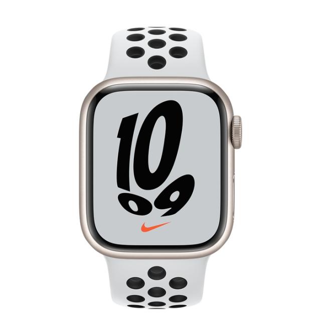 Часовник Apple Watch Nike Series 7 GPS, 41mm Starlight Aluminium Case with Pure Platinum/Black Nike Sport Band - Regular
