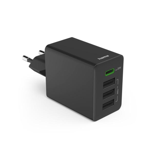 HAMA Мини Зарядно 35 W, 1x USB-C PD, 3x USB-A, Черно