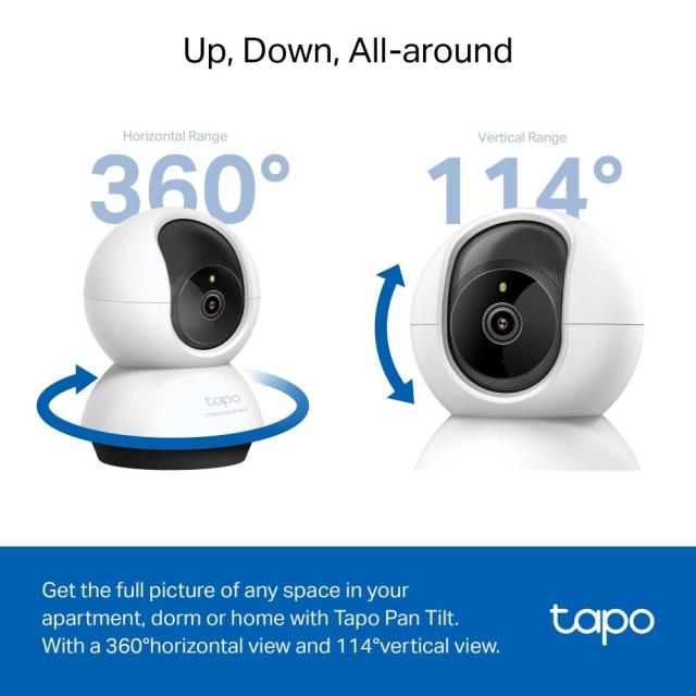 IP камера TP-Link Tapo C220, Pan/Tilt камера, 360°, 4Mpix, H.264, IR осветеност (до 9m), Wi-Fi, MicroSD слот до 512GB, микрофон и високоговорител