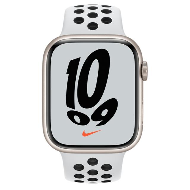 Часовник Apple Watch Nike Series 7 GPS, 45mm Starlight Aluminium Case with Pure Platinum/Black Nike Sport Band - Regular