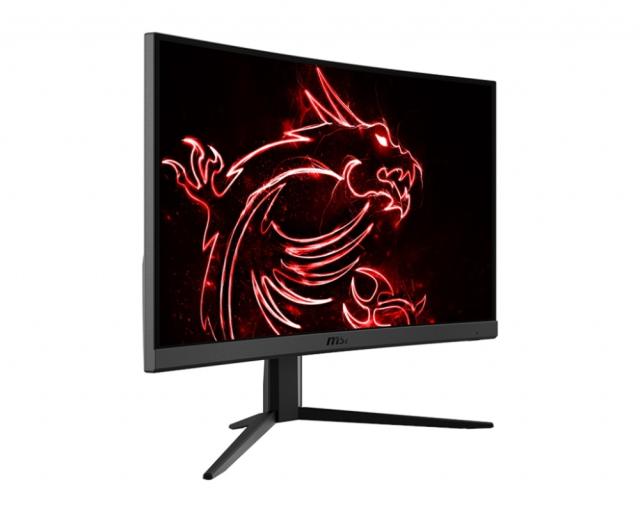Монитор MSI Optix G24C4, 23.6", VA, 1ms, 144Hz, FHD 1920x1080, CURVED 1500R, AG, Wide Color Gamut, FreeSync, Anti-Flicker, Less Blue Light, 250 cd/m2, Contrast 3000:1, DCR 100M:1, 2 x HDMI, DP, 1x Earphone out , Tilt, VESA100, Frameless, 9S6-3BA01T-0