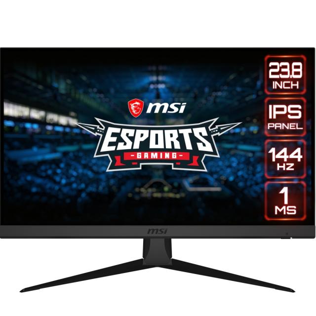 Монитор MSI Optix G242, 23.8", IPS, 1ms, 144Hz, FHD 1920x1080, FLAT, AG, 95% DCI-P3, Adaptive Sync, Anti-Flicker, Less Blue Light, Night Vision, 250 cd/m2, Contrast 1000:1, DCR 100M:1, 2x HDMI, DP, 1x Earphone out , Tilt, VESA 100, Frameless, 9S6-3BA
