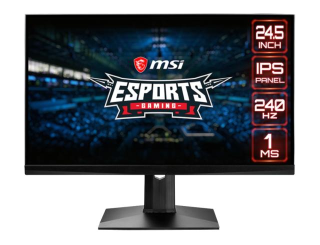 Монитор MSI Optix MAG251RX, 24.5", 1ms, 240Hz, IPS, FHD 1920x1080, AG, HDR 400, G-SYNC Compatible, FreeSync, Gaming OSD, 400 nits, 1000:1, DCR 100M:1, 2 x HDMI 2.0, DP 1.2a, 1x USB C (DP alt.), 1x Earphone, Tilt, Heigh Adj., VESA100, Frameless, 9S6-3