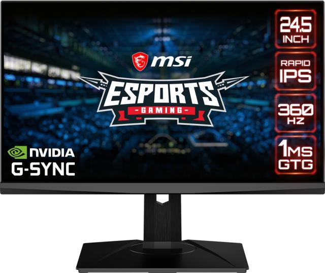 Монитор MSI Oculux NXG253R, 360Hz, Rapid IPS, 1ms, 24.5", FHD, NVIDIA G-SYNC, NVIDIA Reflex Latency Analyzer, Anti-Flicker and LBL, Mystic Light, 1x DP(1.4), 2x HDMI(2.0b), 1x Earphone out, 400 nits, 8bit, VESA100, USB3.2 hub, Heigh Adj. 130mm, 9S6-3