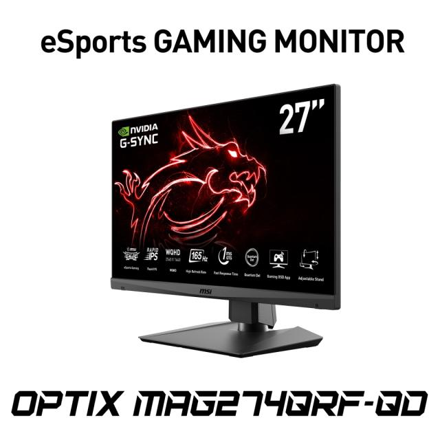 Монитор MSI Optix MAG274QRF-QD, 27", 165Hz, 1ms, Rapid IPS, Quantum Dot, 2560x1440, G-Sync Compatible, Gaming OSD, Mystic Light, 97% DCI-P3, AG, USB hub, 300 cd/m2, 1000:1, DCR 100M:1, DP, 2xHDMI(2.0), 1xTypeC DP alt., Heigh Adj., VESA, 9S6-3CA8DA-02