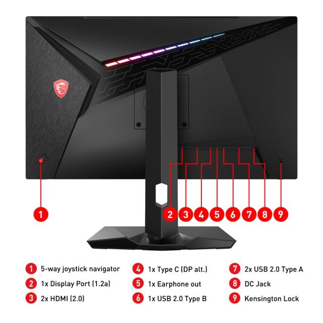 Монитор MSI Optix MAG274QRF-QD, 27", 165Hz, 1ms, Rapid IPS, Quantum Dot, 2560x1440, G-Sync Compatible, Gaming OSD, Mystic Light, 97% DCI-P3, AG, USB hub, 300 cd/m2, 1000:1, DCR 100M:1, DP, 2xHDMI(2.0), 1xTypeC DP alt., Heigh Adj., VESA, 9S6-3CA8DA-02