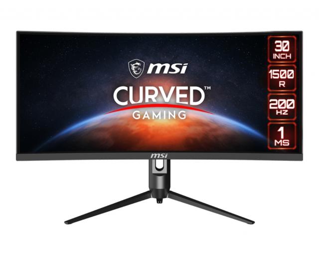 Монитор MSI Optix MAG301CR2, 29.5", 200Hz, 1ms, VA, 2560x1080, 21:9, Curved 1500R, Freesync Premium, Gaming OSD, Mystic Light, Anti-Flicker, LBL, 300 nits, 3000:1, 1x DP (1.2), 2x HDMI (2.0), 1x Type C (DP alt.), Earphone out, Height Adj, VESA, 9S6-3