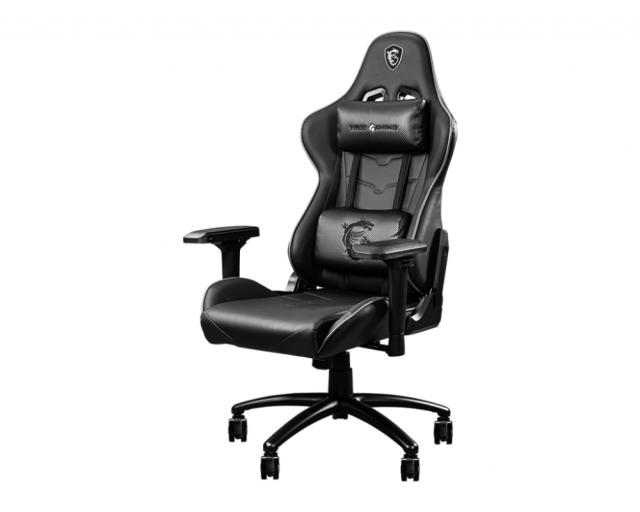 Стол MSI MAG CH120 I, Adjustable Back Angle 90° - 180°, 4D Adjustable Armrests, PVC Leather, High Density Mould Shaping Foam, Ergonomic headrest pillow and lumbar, Gas Lift Class-4, 75mm Wheels, up to 150 KG, Steel Frame, Black and Grey, 9S6-B0Y10D-0