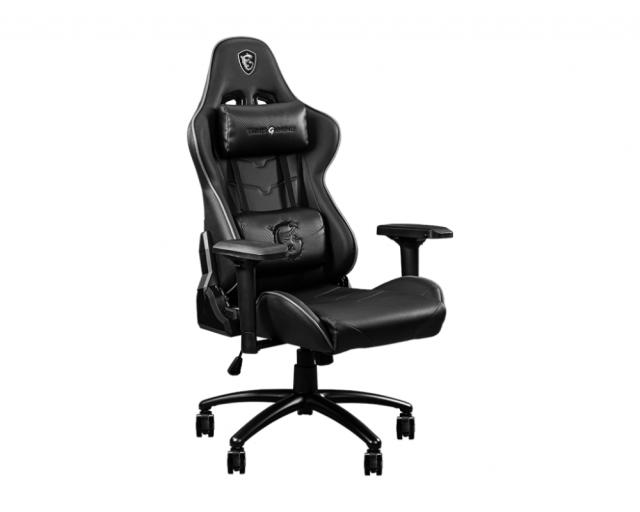 Стол MSI MAG CH120 I, Adjustable Back Angle 90° - 180°, 4D Adjustable Armrests, PVC Leather, High Density Mould Shaping Foam, Ergonomic headrest pillow and lumbar, Gas Lift Class-4, 75mm Wheels, up to 150 KG, Steel Frame, Black and Grey, 9S6-B0Y10D-0
