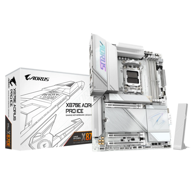 Дънна платка GIGABYTE X870E AORUS PRO ICE, AM5, 4x DDR5, PCIe 5.0, 4x M.2 NVMe, 4x SATA 6Gb/s, Wi-Fi 7, BLUETOOTH 5.3, HDMI, ATX