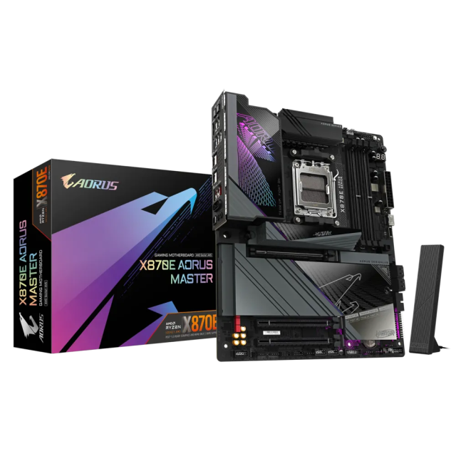 Дънна платка GIGABYTE X870E AORUS MASTER, AM5, 4x DDR5, PCIe 5.0, 4x M.2 NVMe, 4x SATA 6Gb/s, Wi-Fi 7, BLUETOOTH 5.3, HDMI, ATX