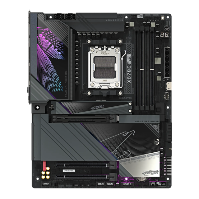 Дънна платка GIGABYTE X870E AORUS MASTER, AM5, 4x DDR5, PCIe 5.0, 4x M.2 NVMe, 4x SATA 6Gb/s, Wi-Fi 7, BLUETOOTH 5.3, HDMI, ATX