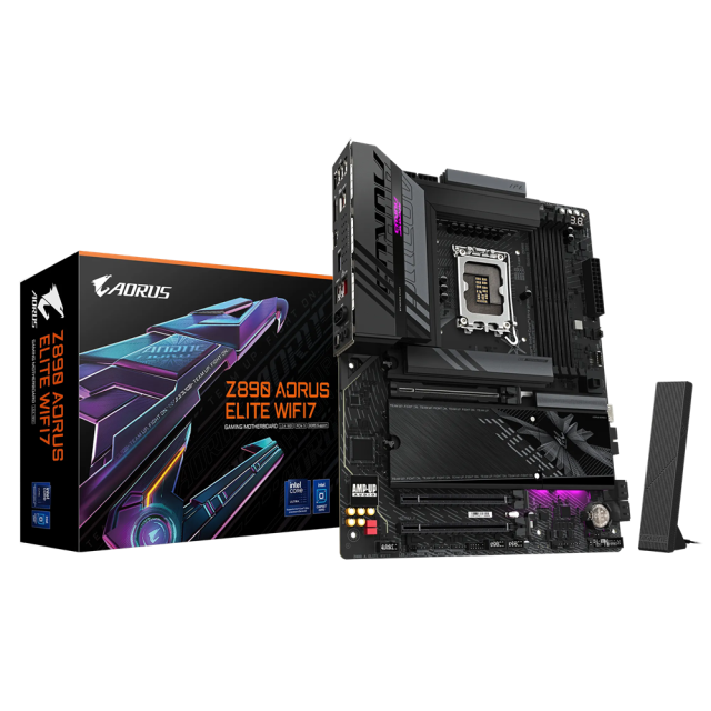 Дънна платка GIGABYTE Z890 AORUS ELITE WIFI7, LGA1851, 4x DDR5, PCIe 5.0, 4x M.2 NVMe, 4x SATA 6Gb/s, Wi-Fi 7, BLUETOOTH 5.4, DP, ATX