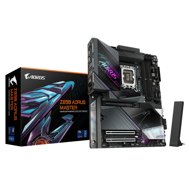 Дънна платка GIGABYTE Z890 AORUS MASTER, LGA1851, 4 x DDR5, PCIe 5.0, 5 x M.2 NVMe, 4 x SATA 6Gb/s, Wi-Fi 7, Bluetooth 5.4, ATX