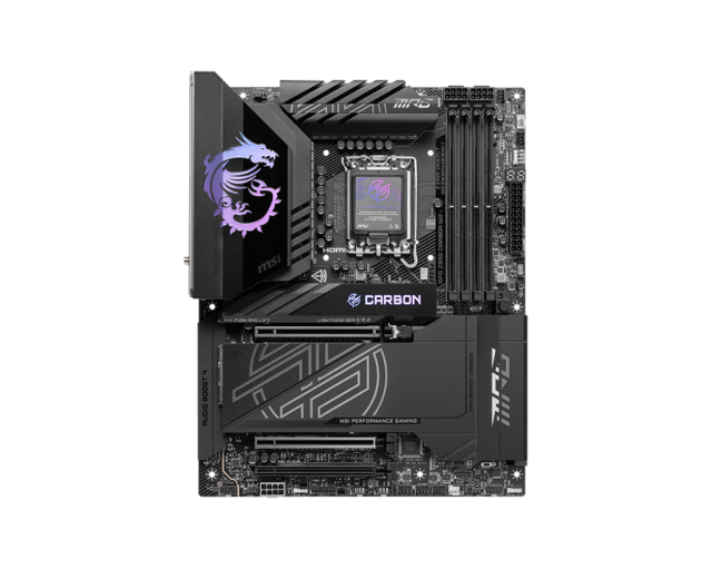 Дънна платка MSI MPG Z890 CARBON WIFI, LGA1851, 4x DDR5, PCIe 5.0, 5x M.2 NVMe, 4x SATA 6G, 1x HDMI, 2x Type-C DisplayPort, Wi-Fi 7, ATX