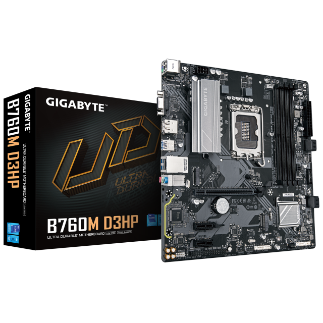 Дънна платка GIGABYTE B760M D3HP DDR5, LGA1700, 4 x DDR5, 2 x M.2 NVMe, 4 x SATA 6Gb/s, VGA, HDMI, DP, mATX