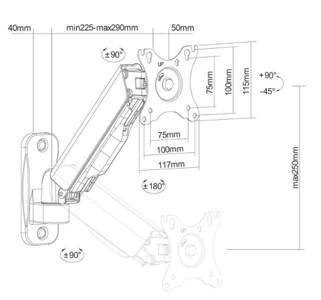 Стойка Neomounts by NewStar wall mounted gas spring monitor arm (2 pivots VESA 100x100)