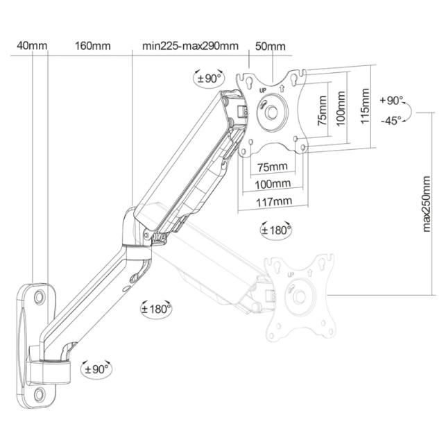 Стойка Neomounts by NewStar wall mounted gas spring monitor arm (3 pivots VESA 100x100)