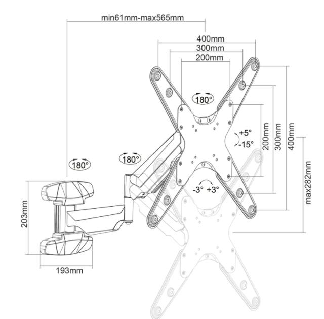 Стойка Neomounts by Newstar wall mounted gas spring TV mount (3 pivots VESA 400x400)