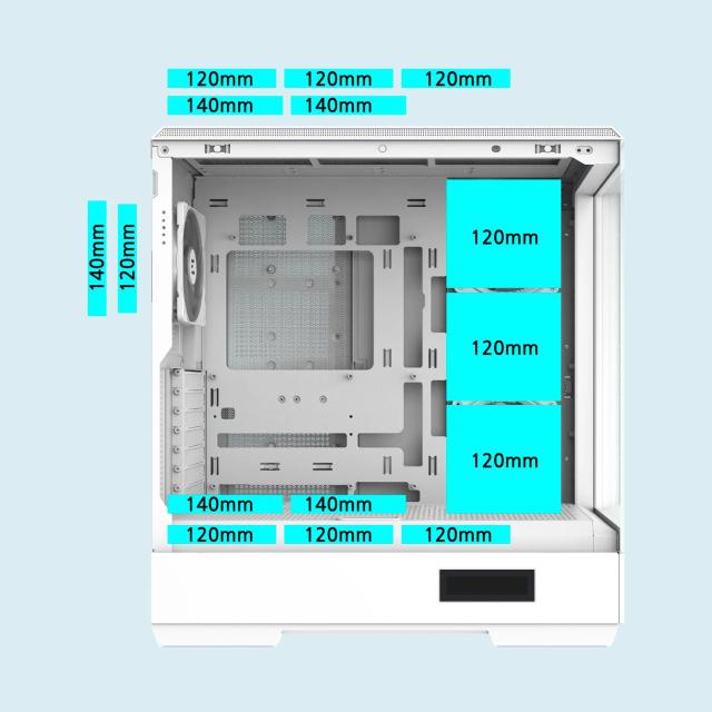 Кутия Zalman P50 DS White, Middle Tower, Tempered Glass, 1 x USB 3.1 Type-C, 2 x USB 3.0, HD Audio x 1, ATX / mATX / Mini-ITX